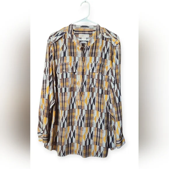 Michael Kors LS 1/2 Button Up Print Blouse EUC - Picture 1 of 7